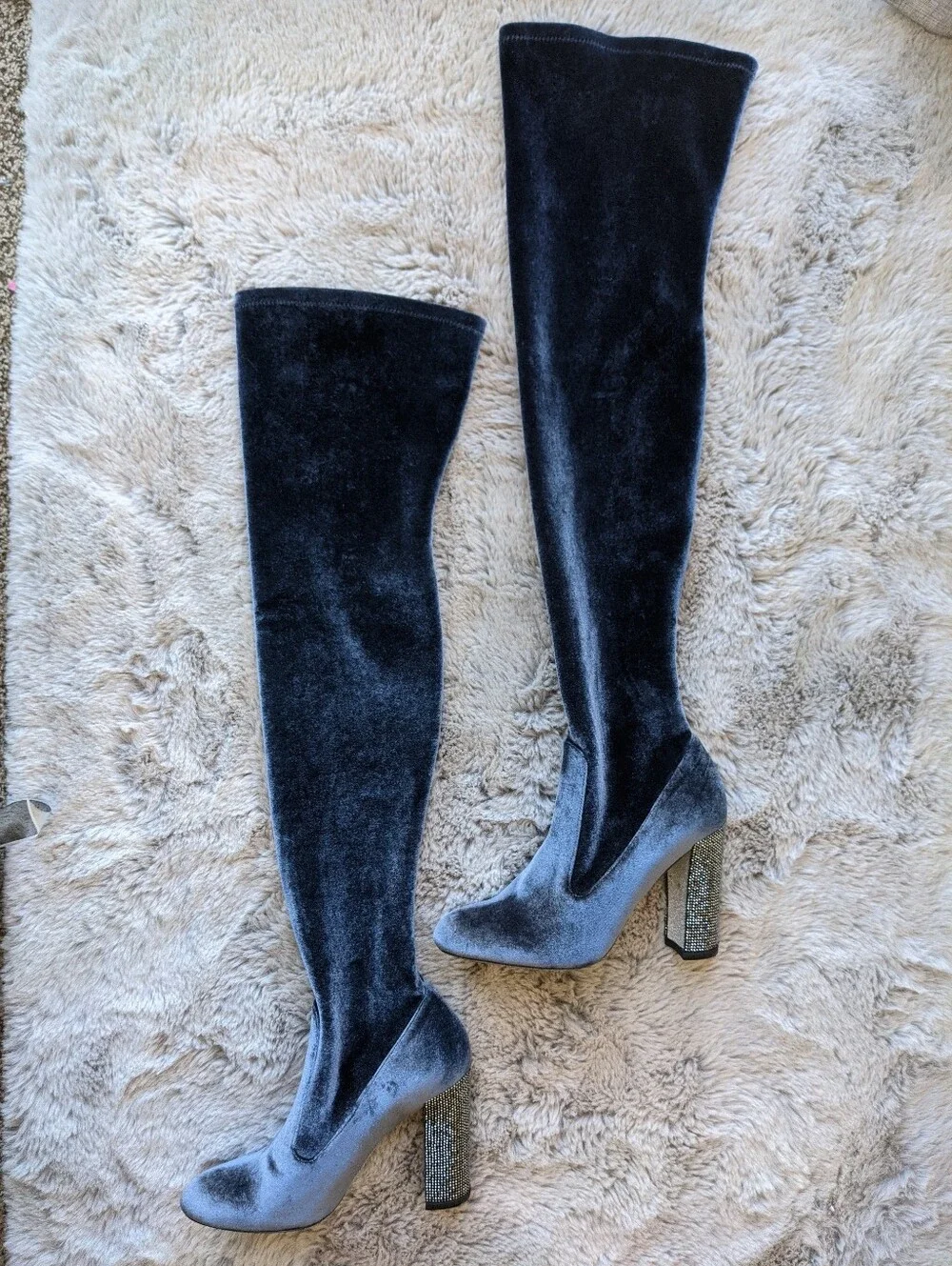 RENE CAOVILLA Swarovski Crystals Over Knee Velvet Boots 39